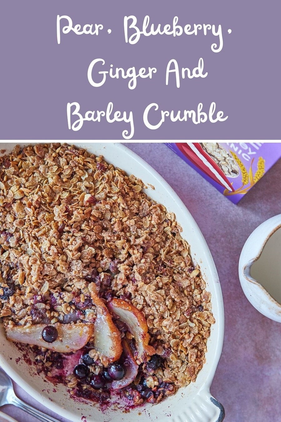 Pear, Blueberry, Ginger And Barley Crumble