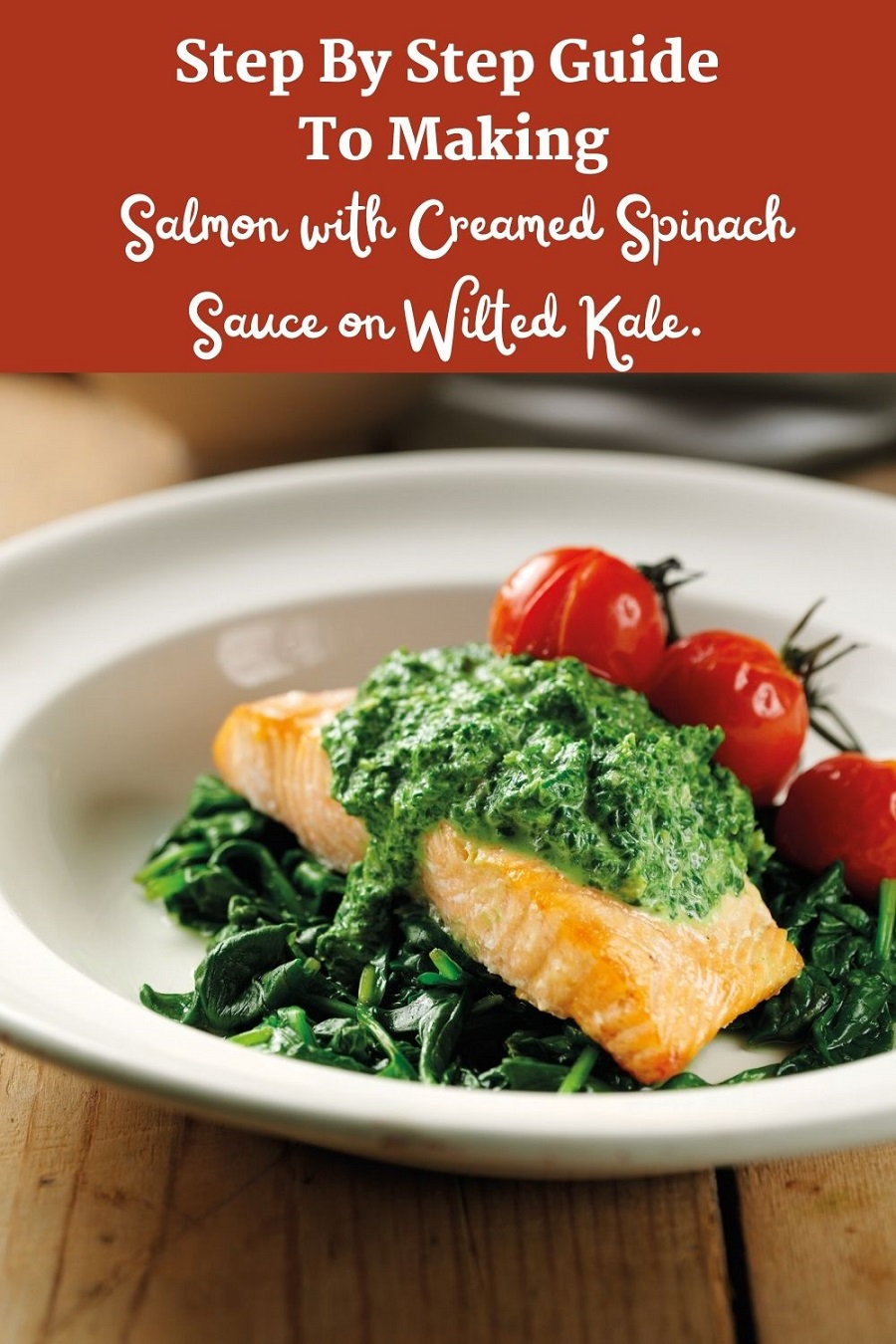 Salmon with Creamed Spinach Sauce on Wilted Kale. Salmon with Creamed Spinach Sauce on Wilted Kale.
