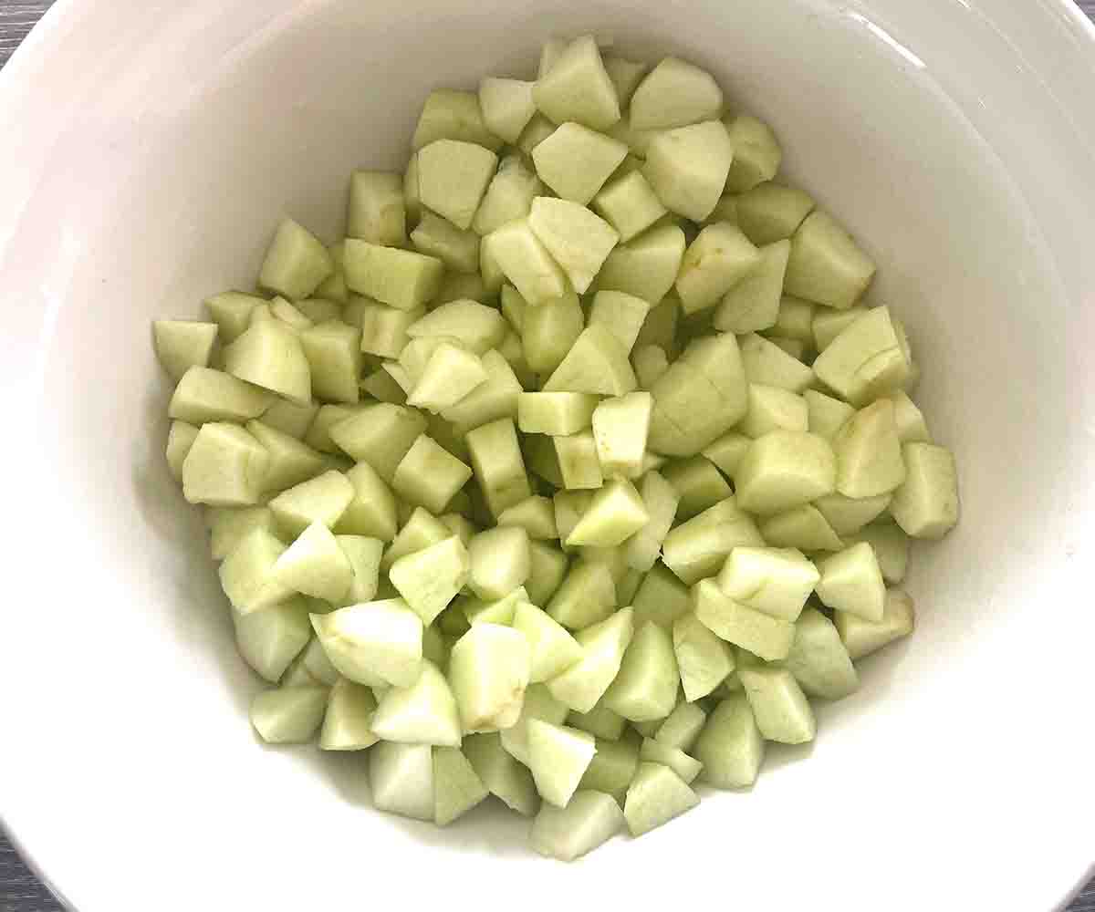 Chopped apples in a bowl.