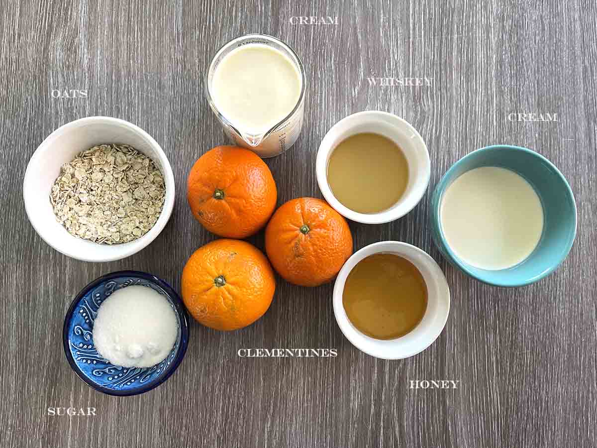 ongredients including whisky, sugar, honey oast, cream and clementines.