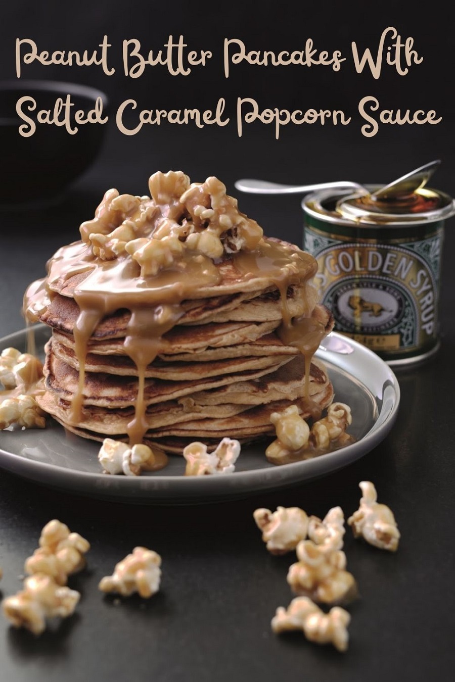 Peanut Butter Pancakes With Salted Caramel Popcorn Sauce