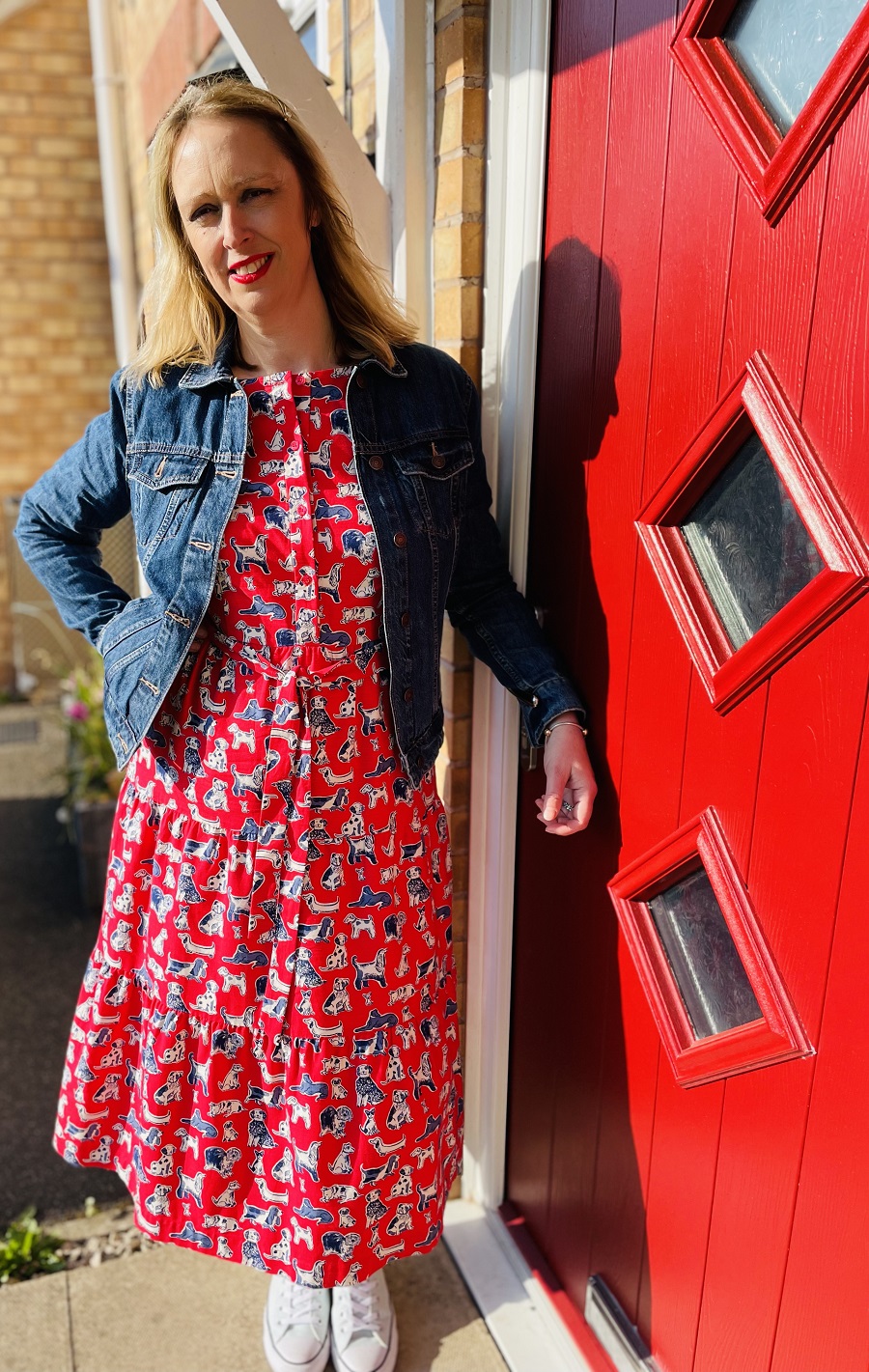 Red Maxi Dress And Denim Jacket