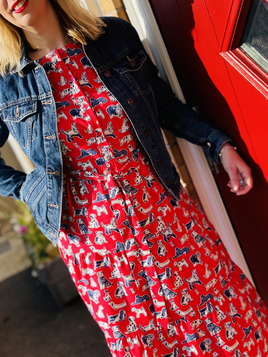 Red Maxi Dress And Denim Jacket