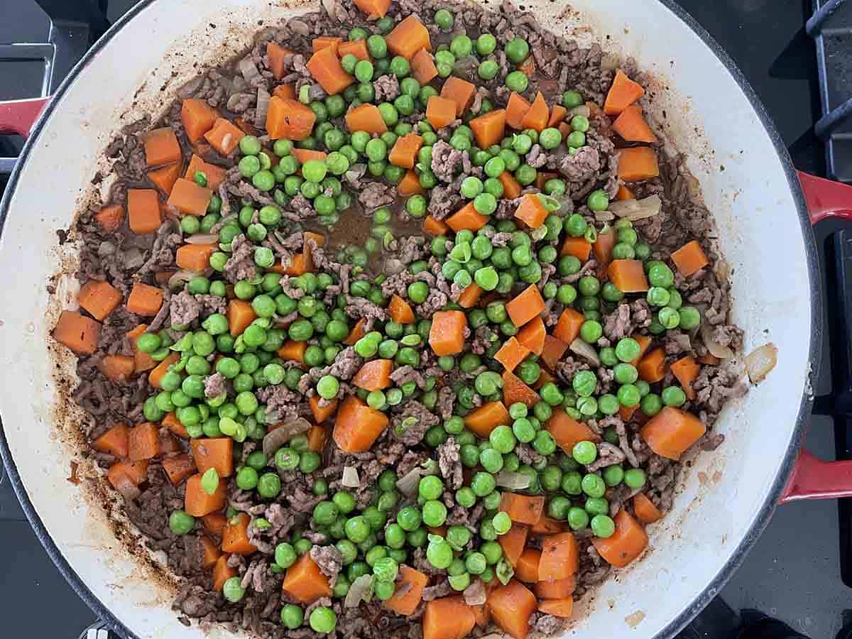peas added to pan.