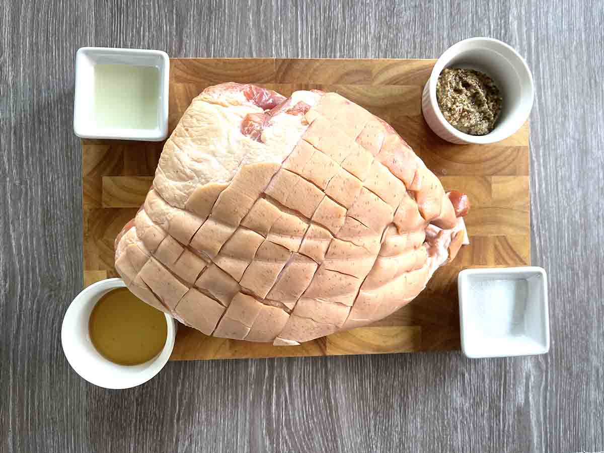 ingredients including gammon, honey mustard and oil.