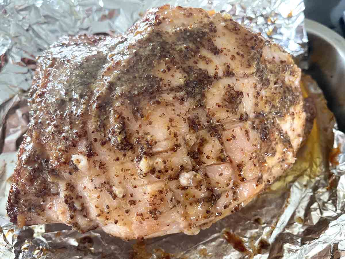 gammon with skin removed and covered with glaze.