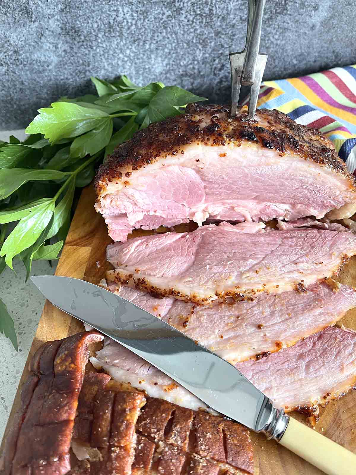 simple roast gammon on a board.