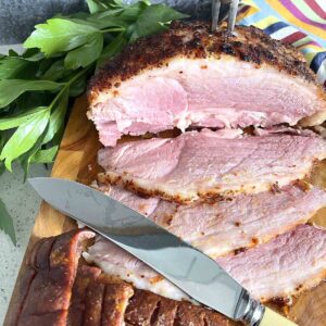 simple roast gammon on a board.