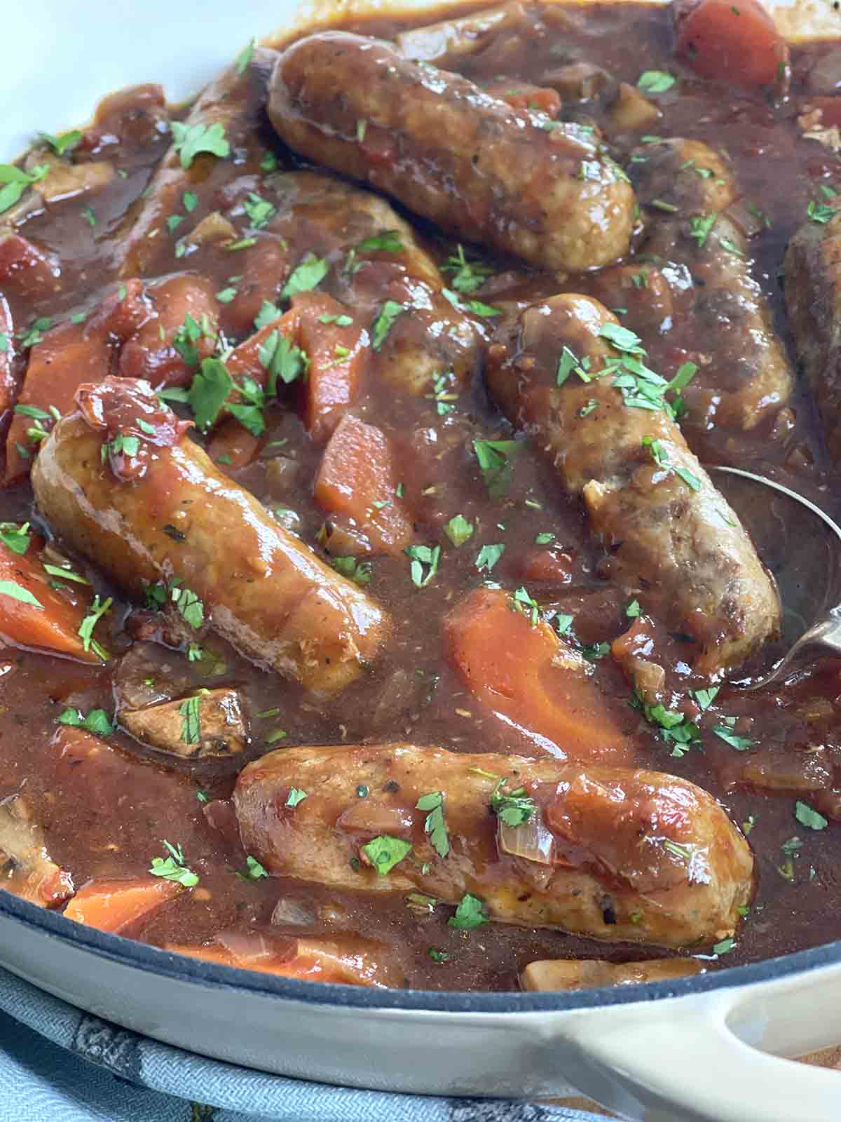 close up of sausages.