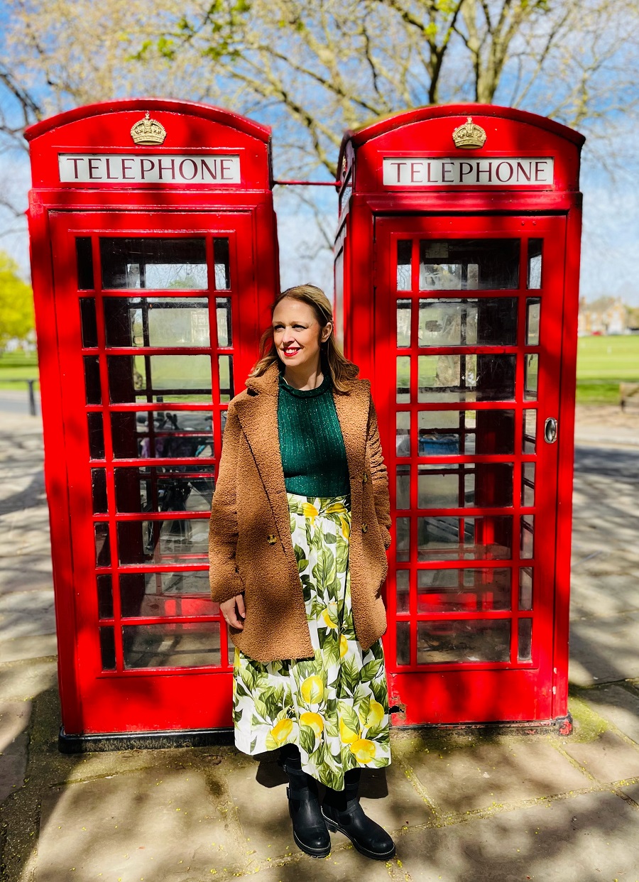 Teddy Coat And Lemon Skirt & A Few Red Telephone