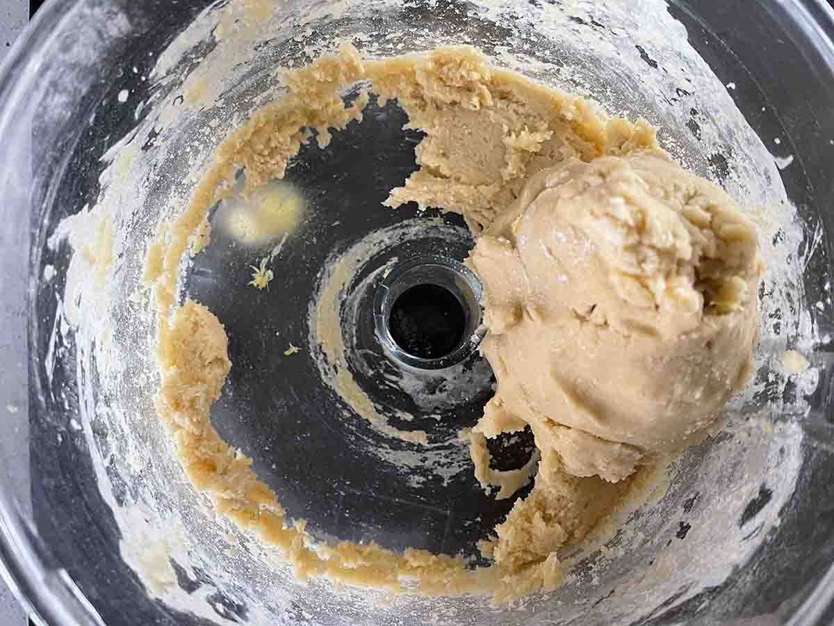 pastry mix in processor bowl.