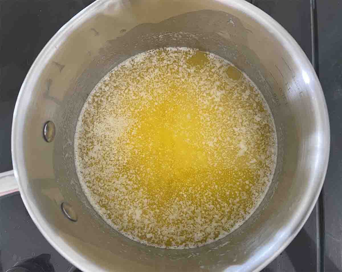 melted butter in a saucepan.
