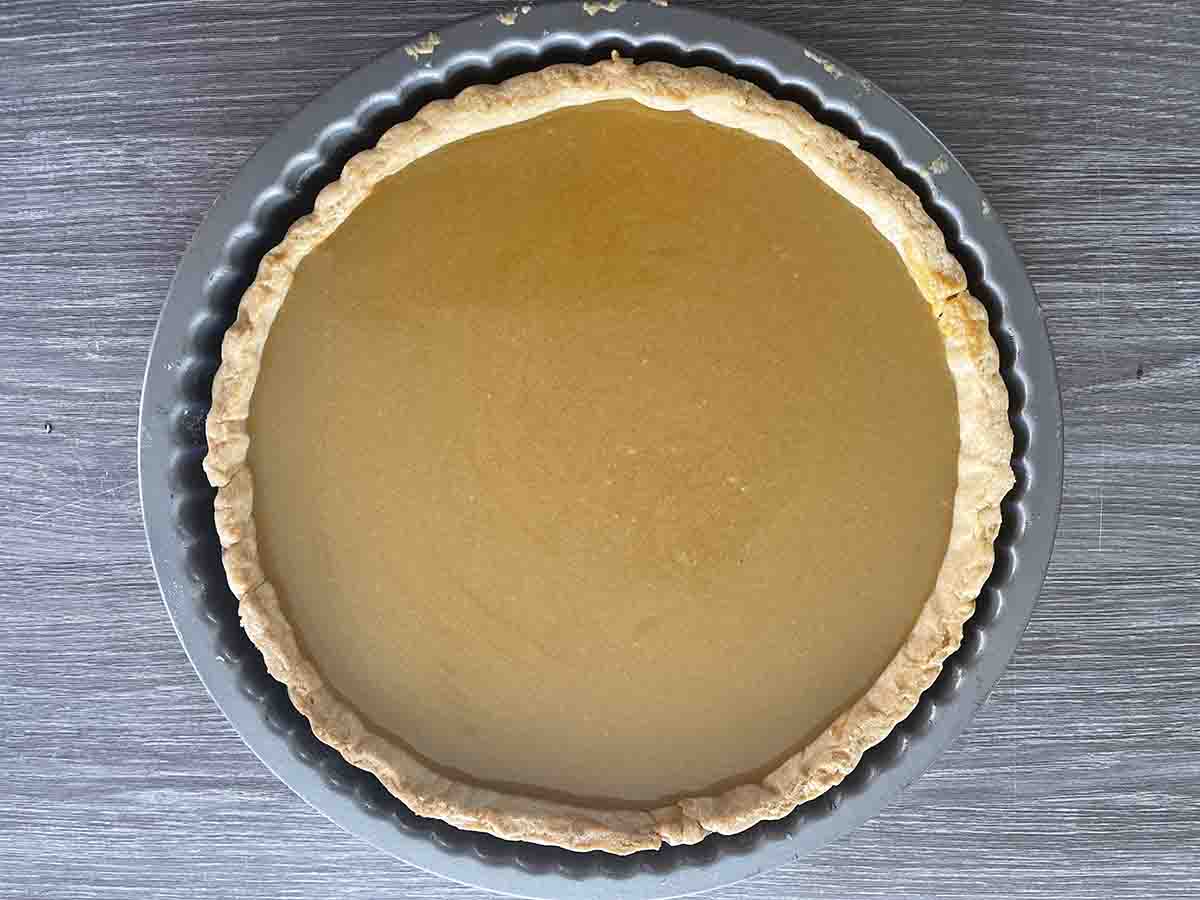 caramel tart ready for chilling.