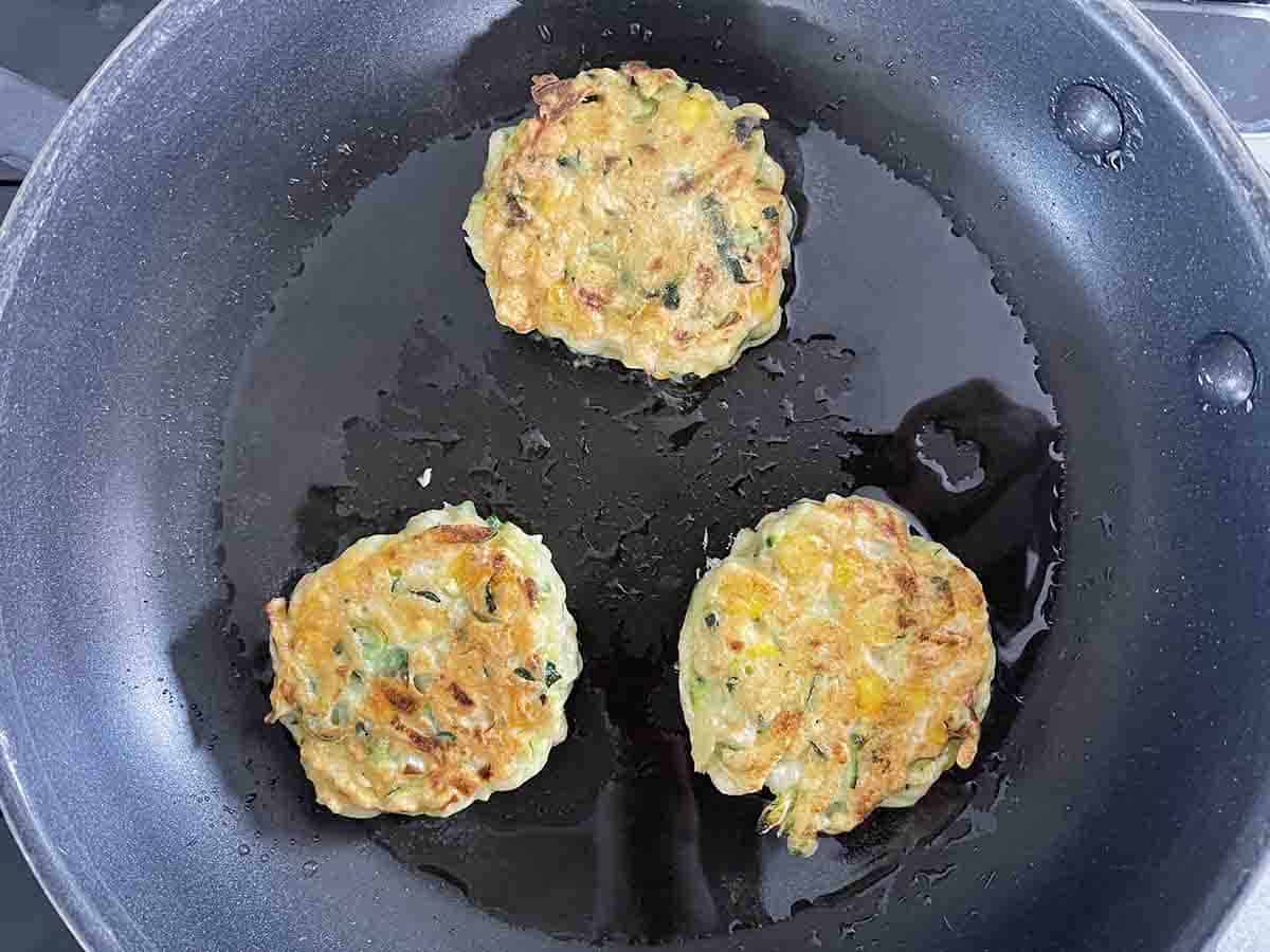 fritters turned over.