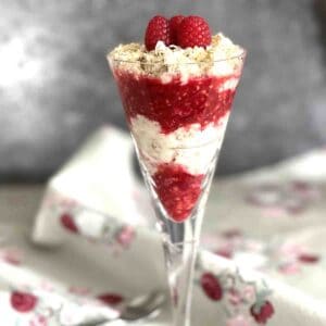 Raspberry cranachan in a glass.