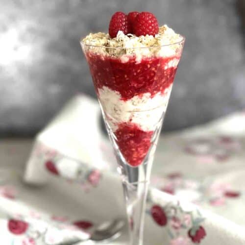 Raspberry cranachan in a glass.