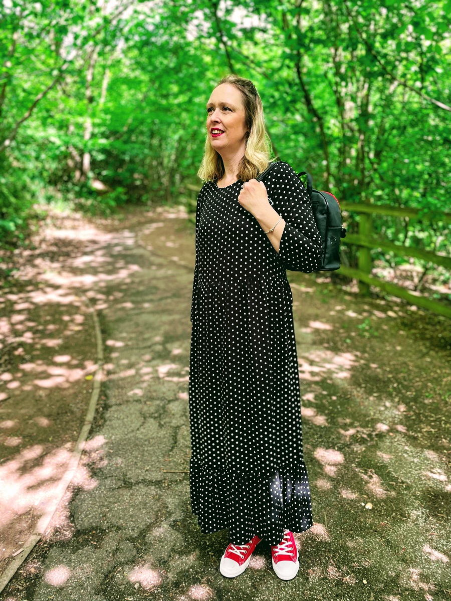 Red Converse Boots And Polka Dot Maxi