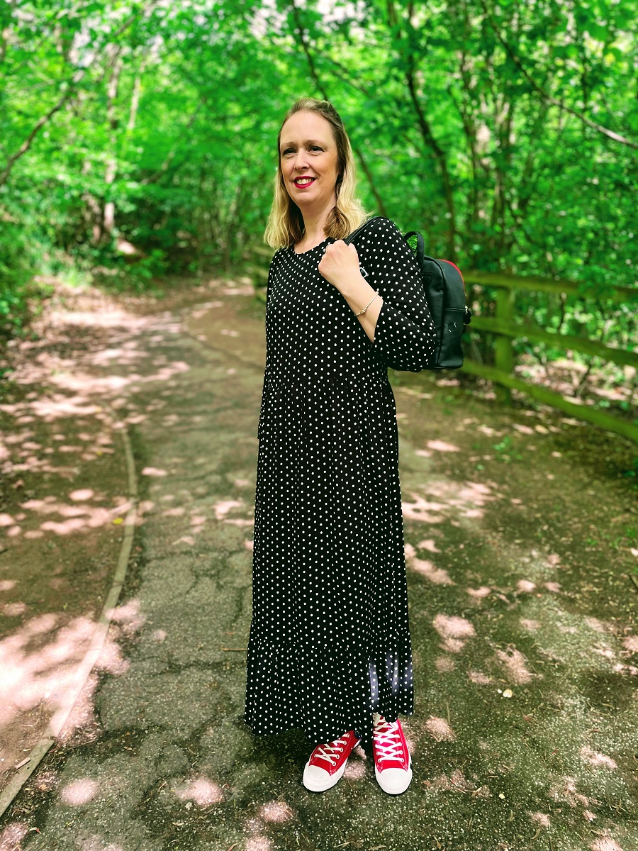 Red Converse Boots And Polka Dot Maxi