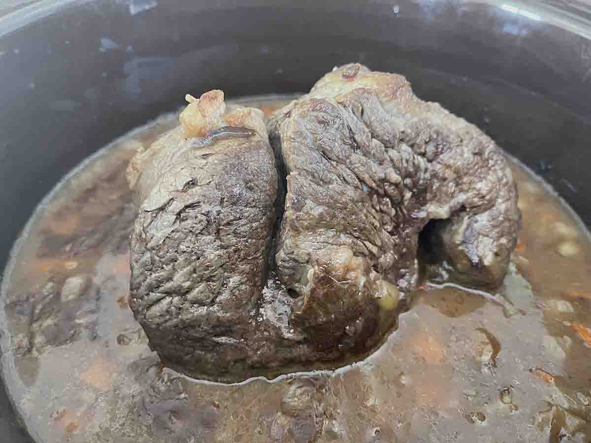 beef cooked in gravy.