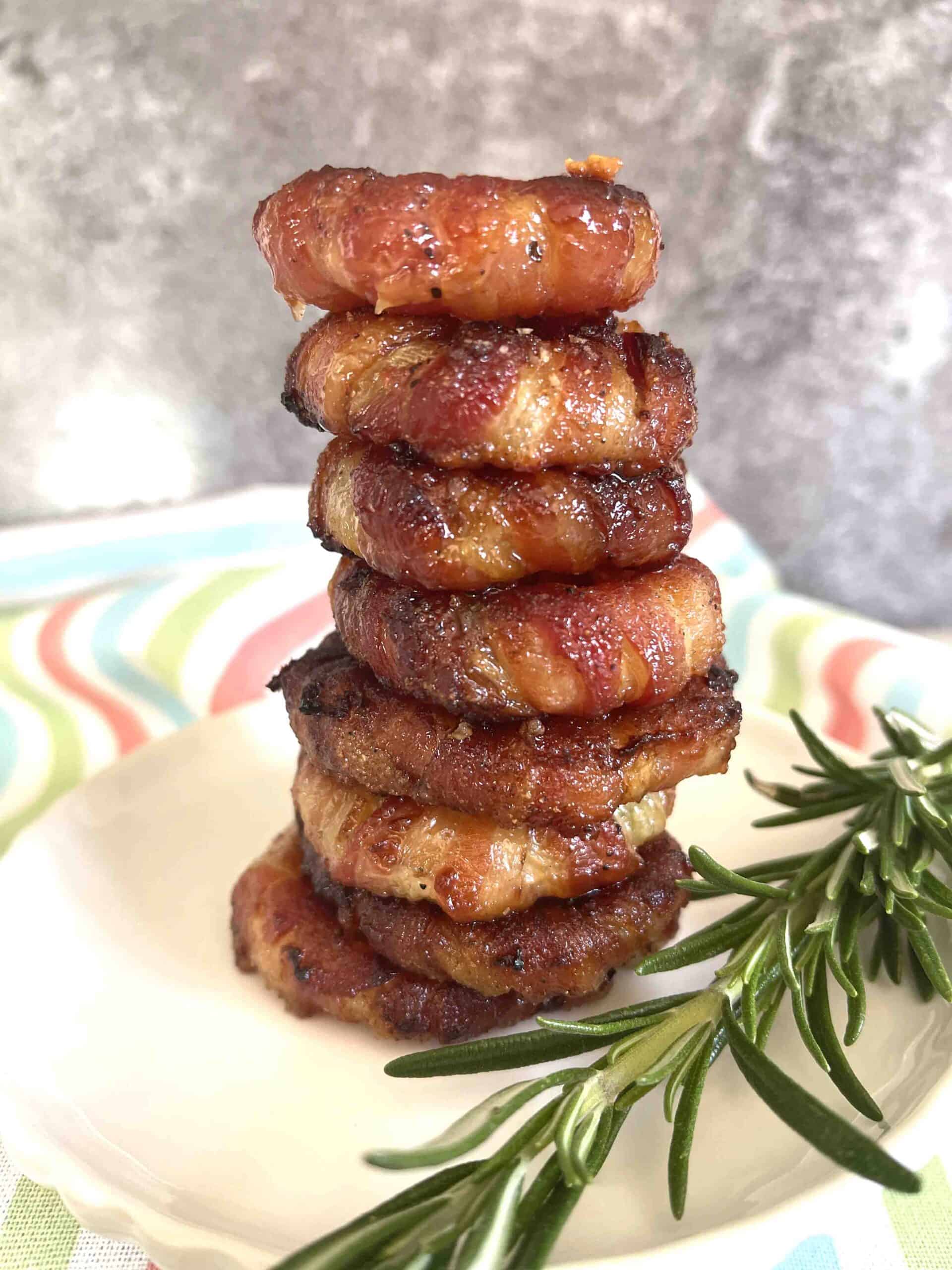stack of bacon wrapped onion rings