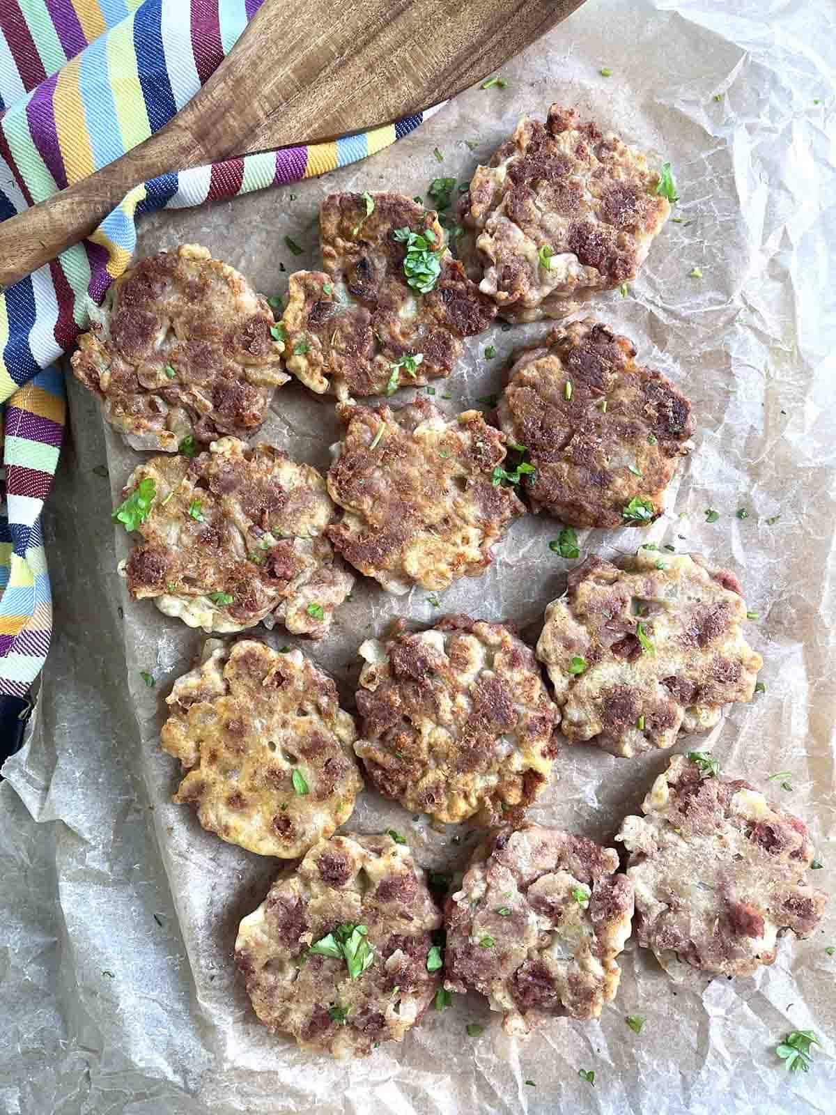 fritters on a tray.