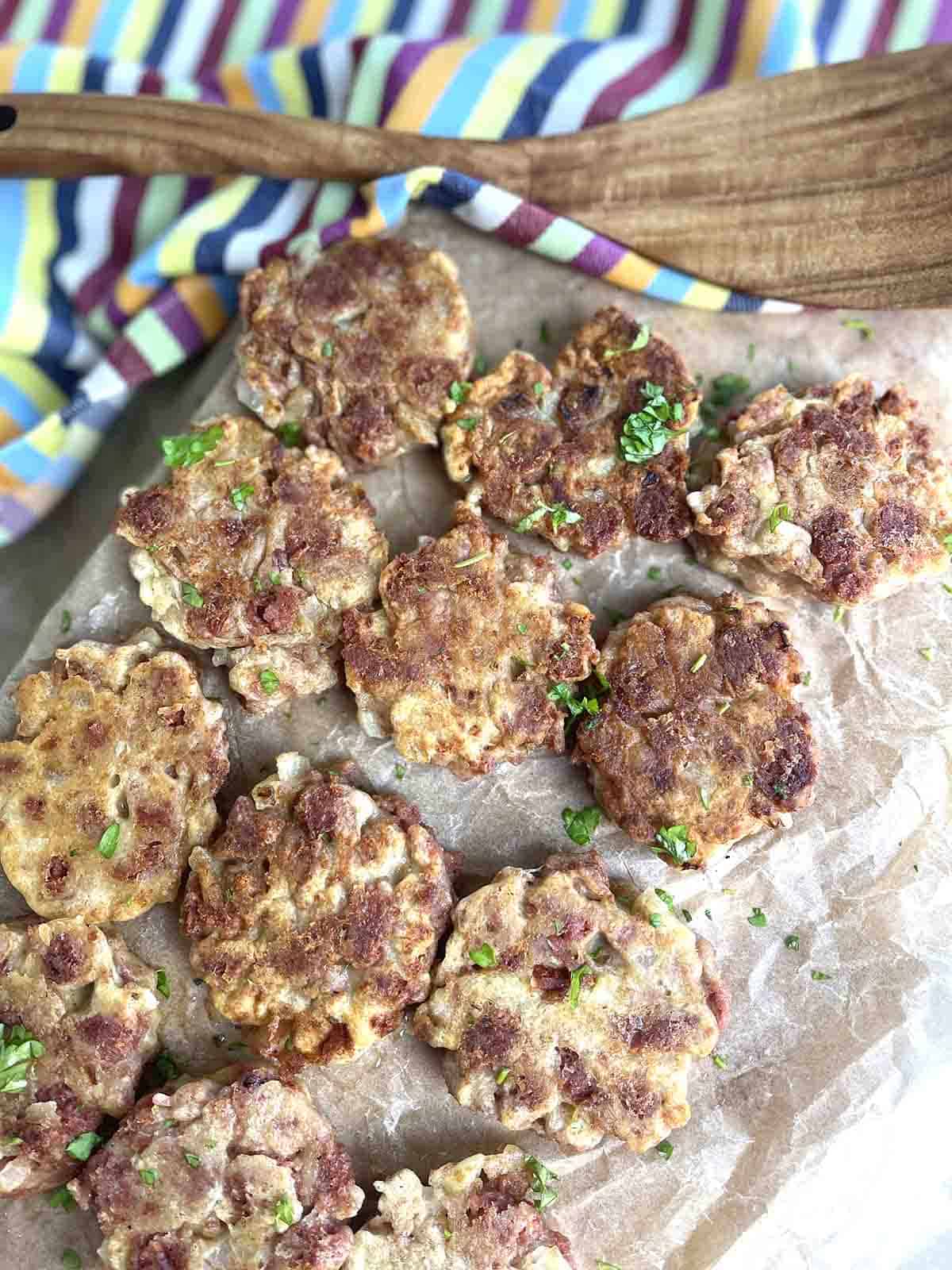 fritters on a tray.