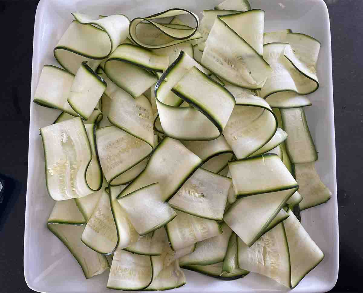 courgette slices arranged on a plate.