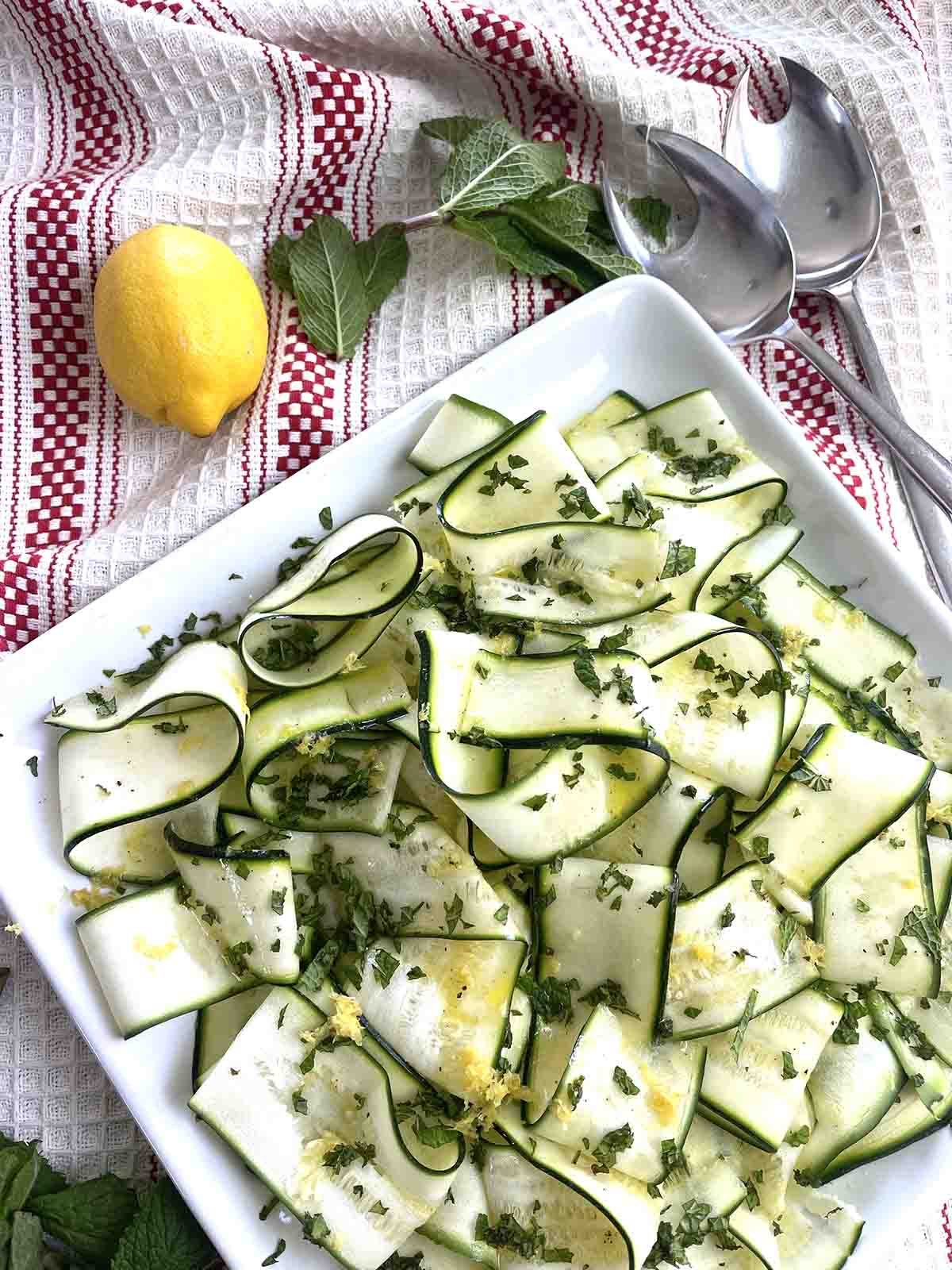 close up of raw zucchini salad.