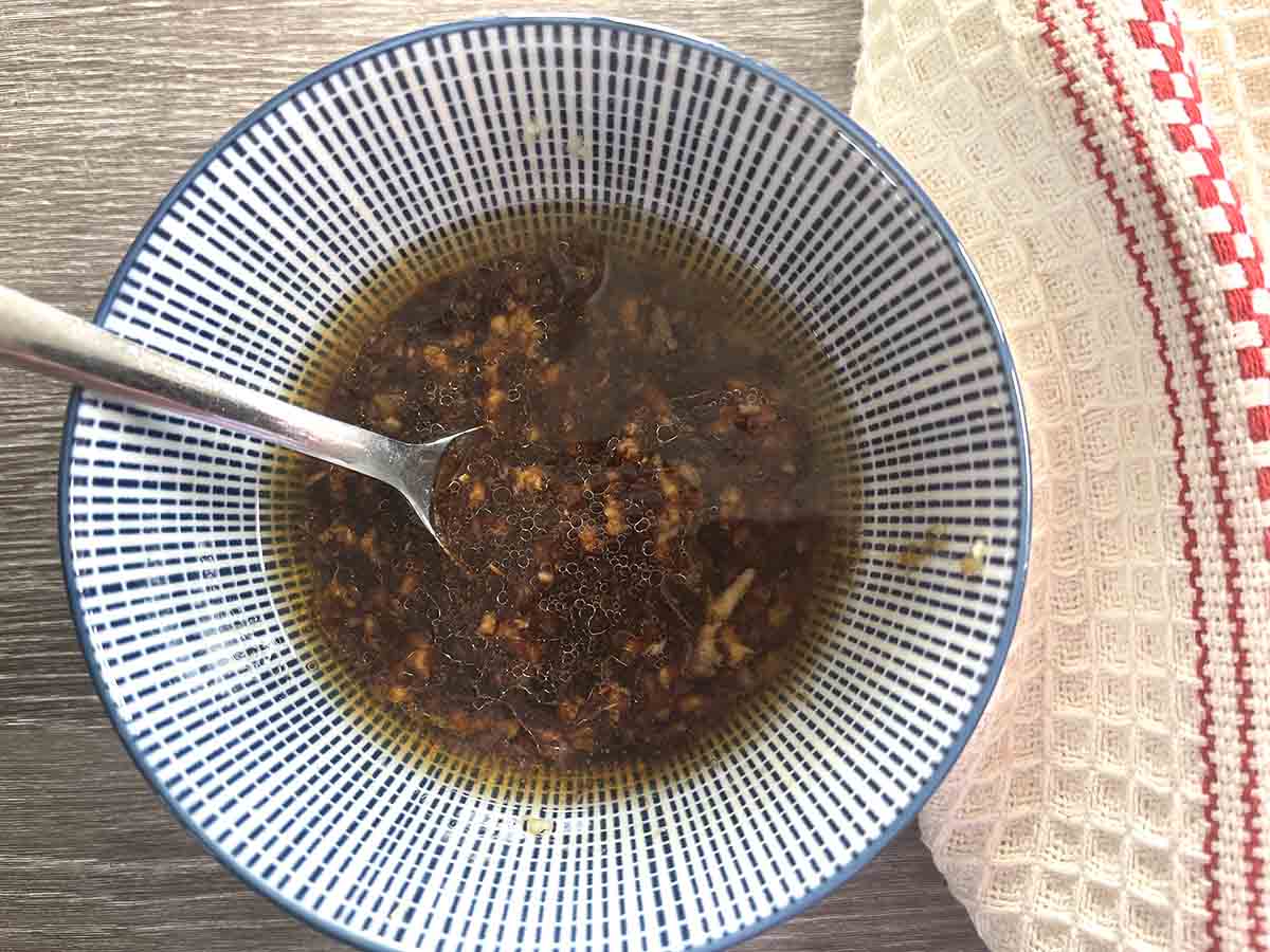 marinade for beef flanken ribs in a bowl.