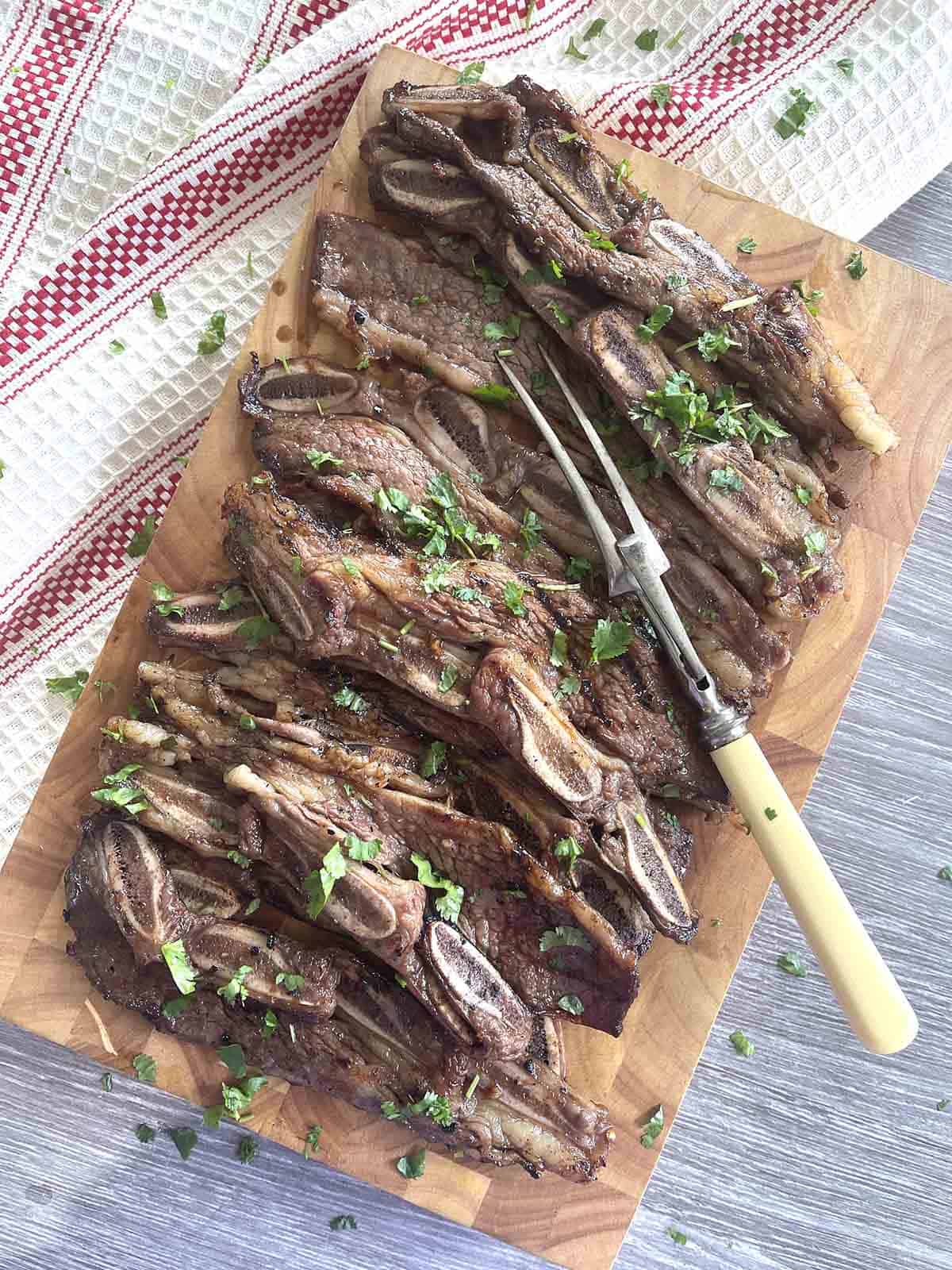 cross cut ribs on a board.