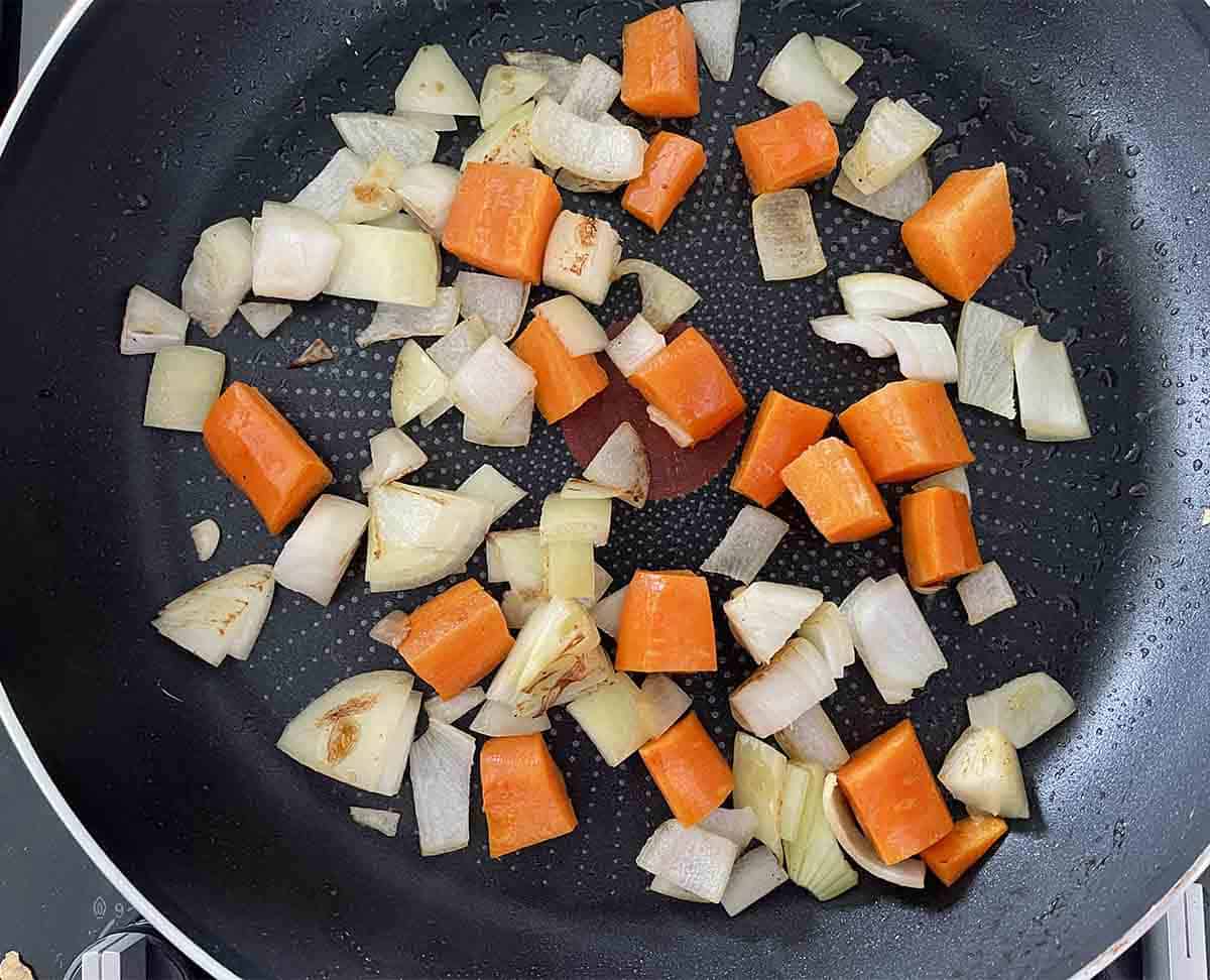 carrots and onions frying.
