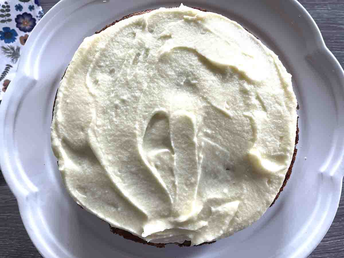 parsnip cake spread with butter icing.