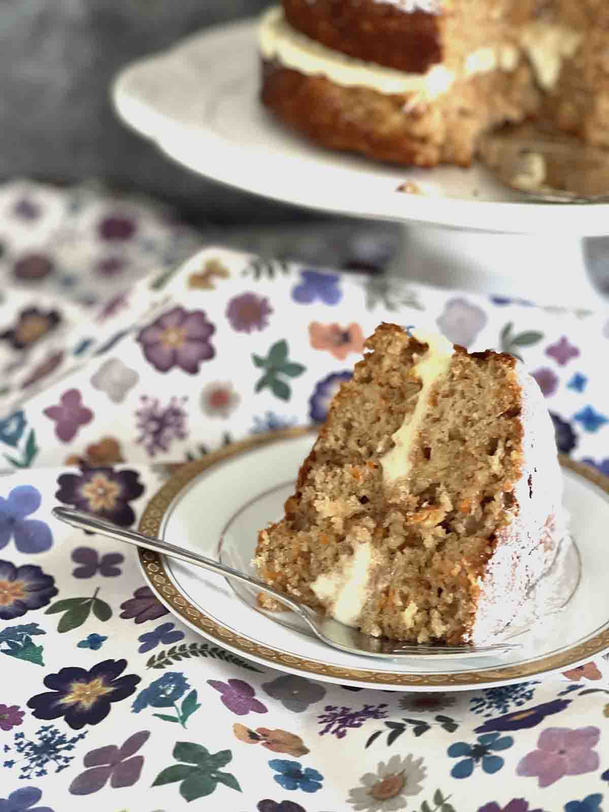 slice of cake on a plate.