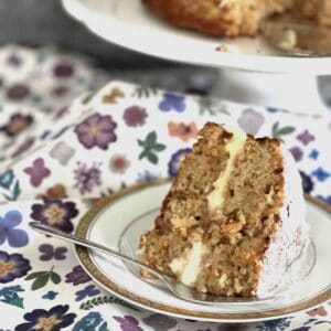 slice of parsnip cake on a plate.