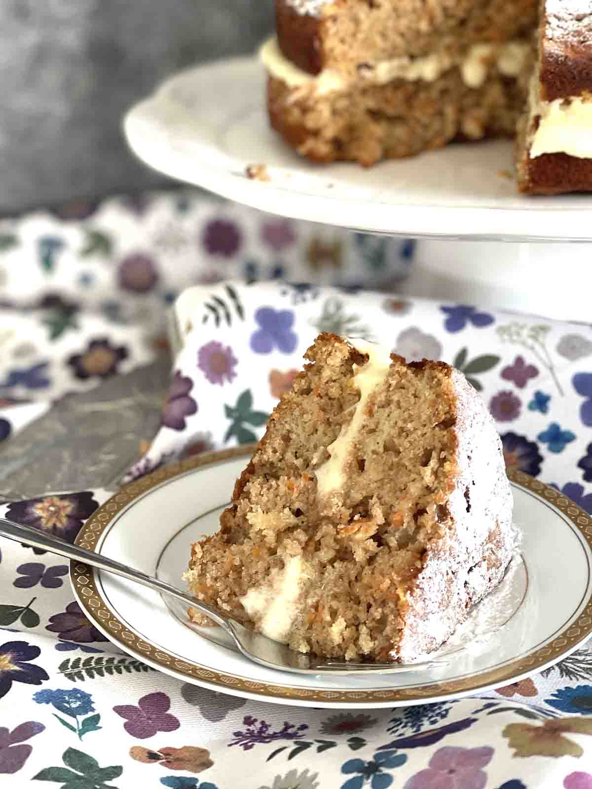 slice of parsnip cake on a plate.