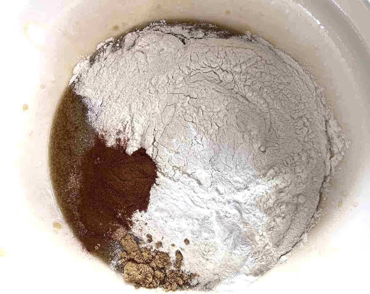 flour and spices added to bowl.