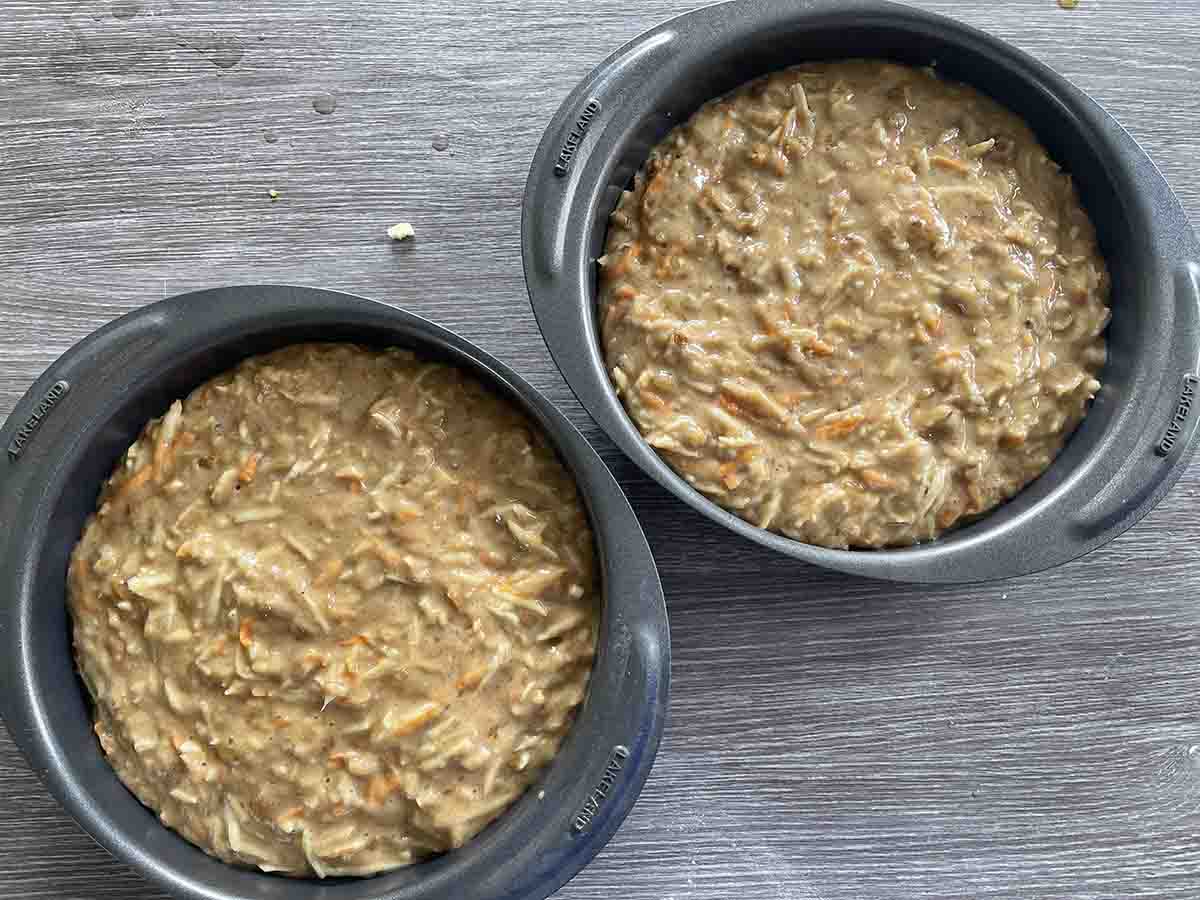 mixture in two baking tins.