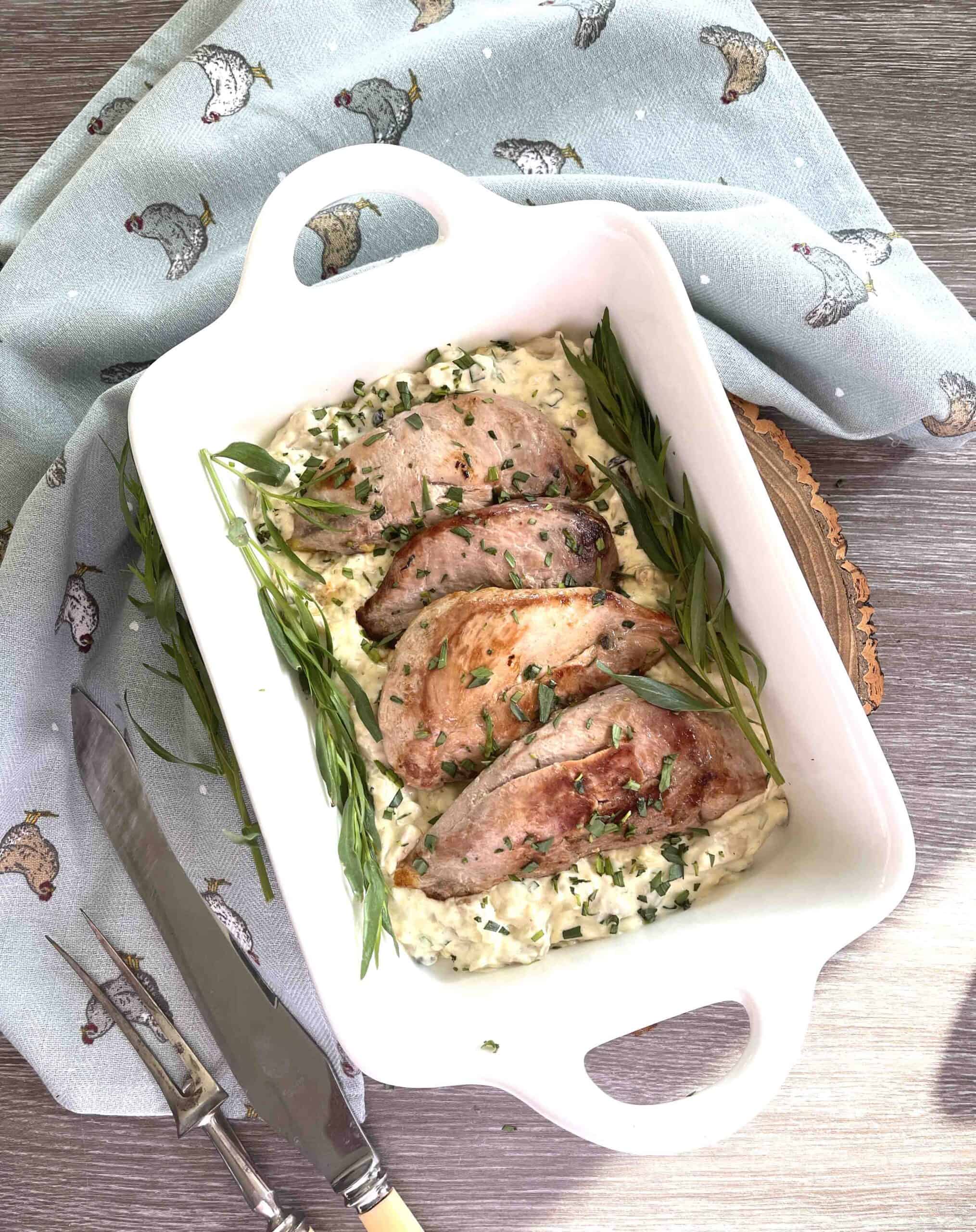 pan seared pheasant in sauce.