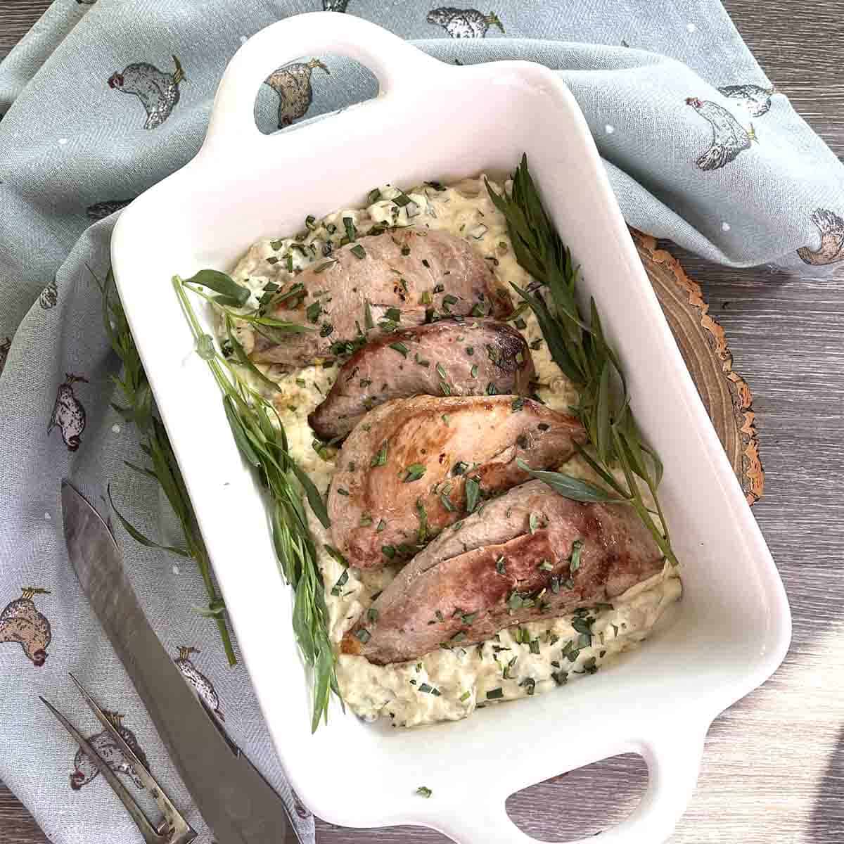 pheasant breast with wild mushroom sauce.