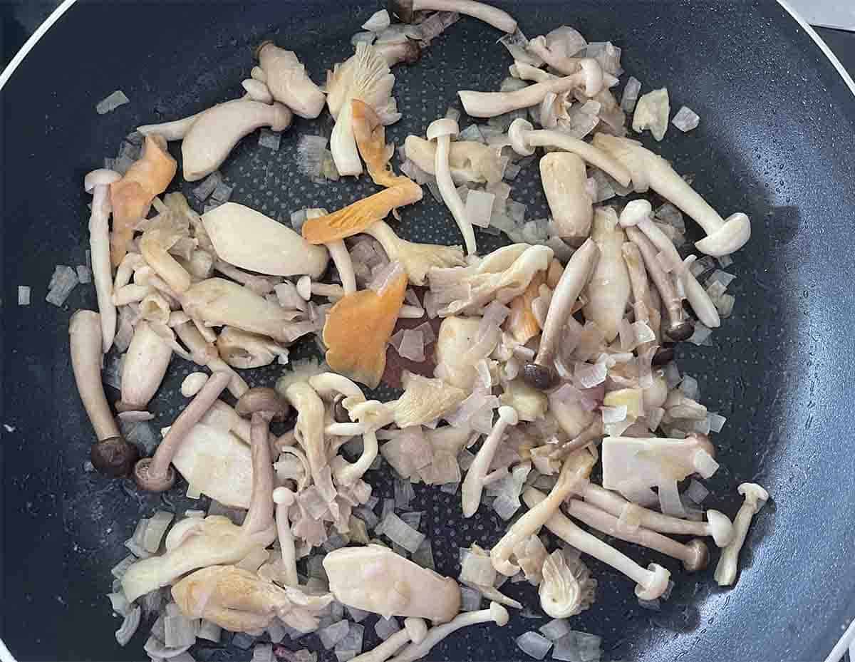 mushrooms cooking in the pan.