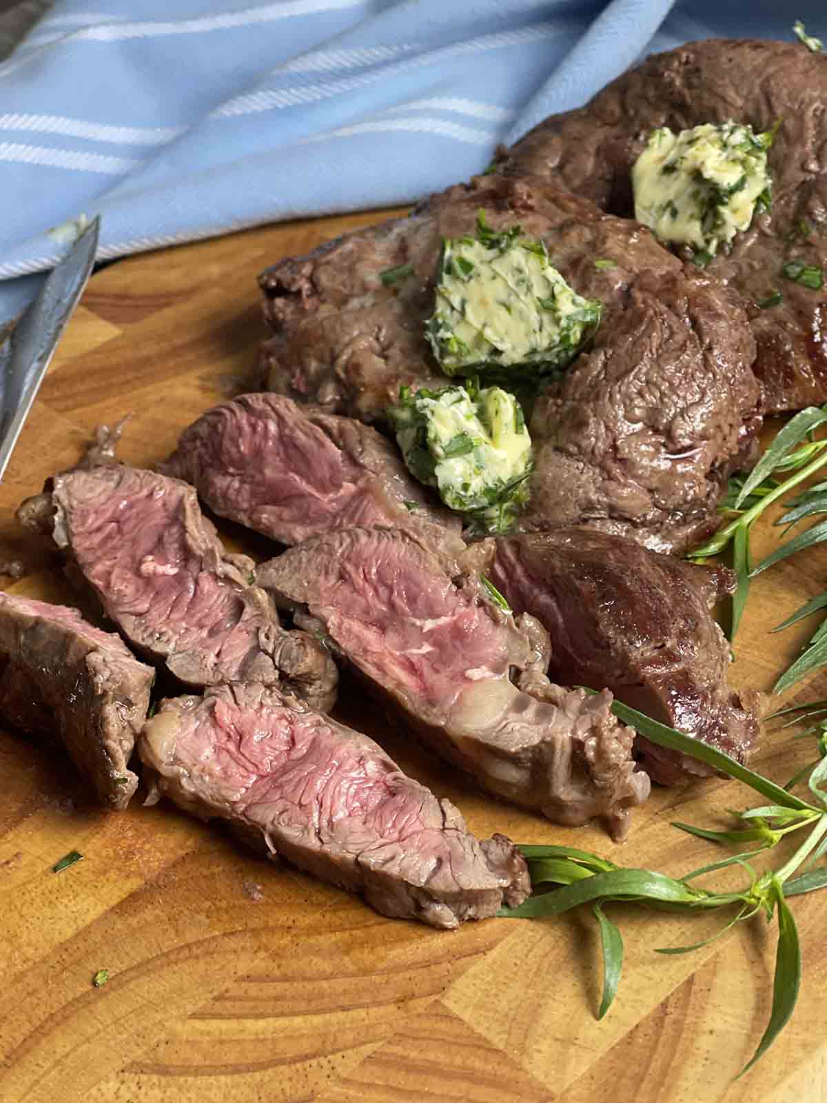 sliced steak.