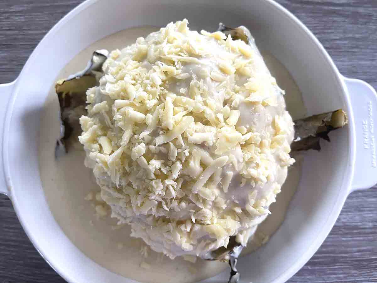 sauce poured over cauliflower.