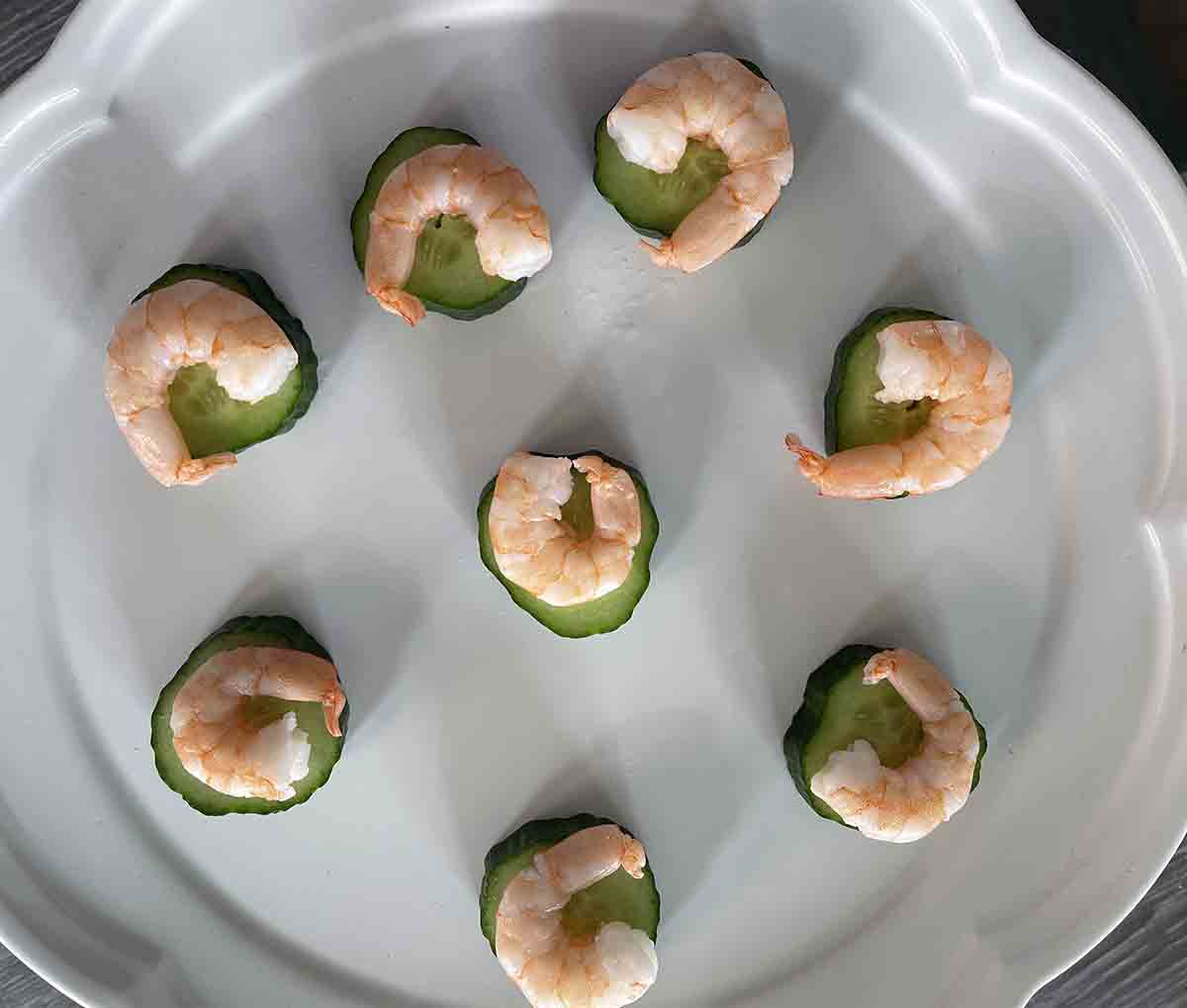 prawns on cucumber slices.