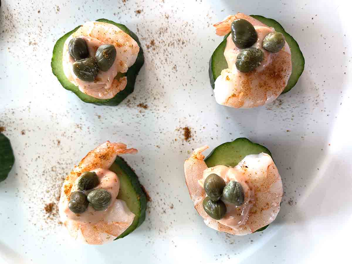 decorated prawn cocktail canapes.