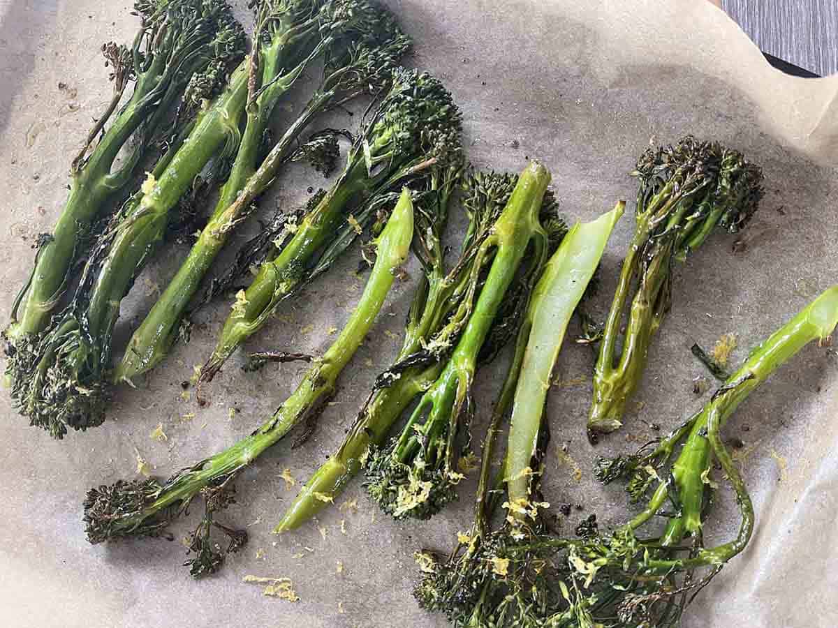 baked tenderstem broccolette.