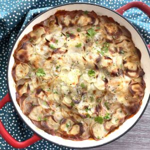 sausage hotpot in a dish.