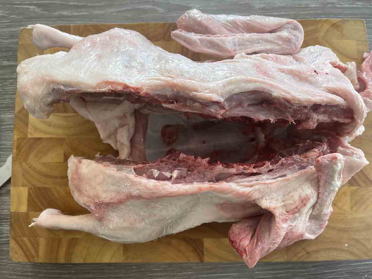 duck with cut along backbone.