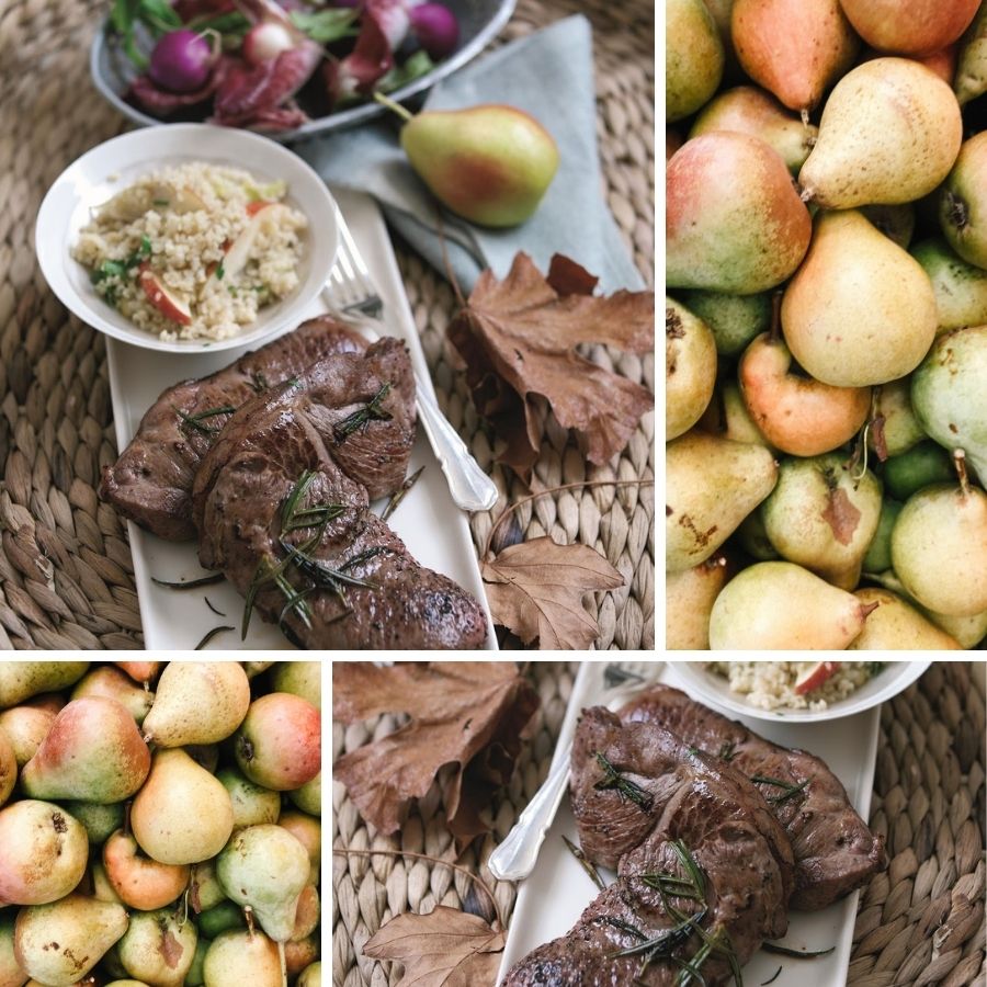 Welsh Lamb Steaks With Pear And Rosemary Sauce and Spiced Pear Bulgar Whea