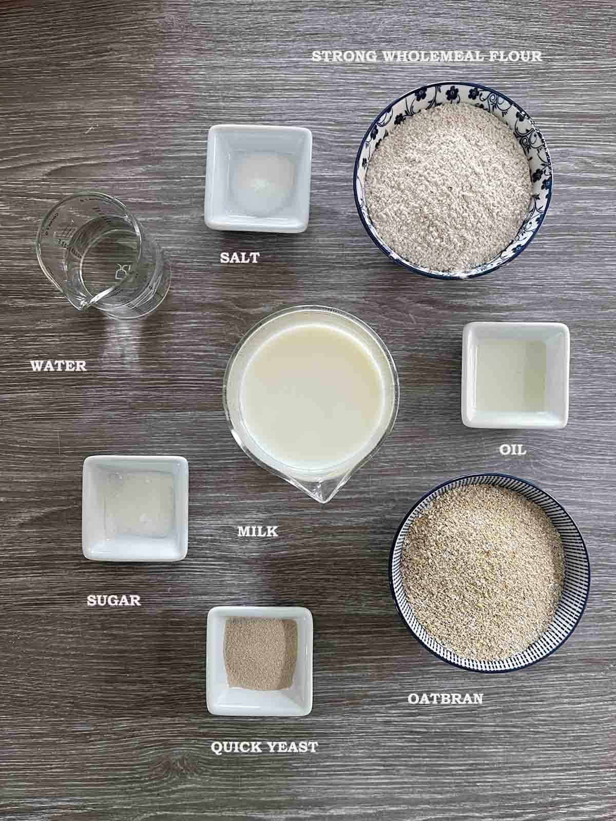 ingredients including oatbran, yeast, milk and flour.