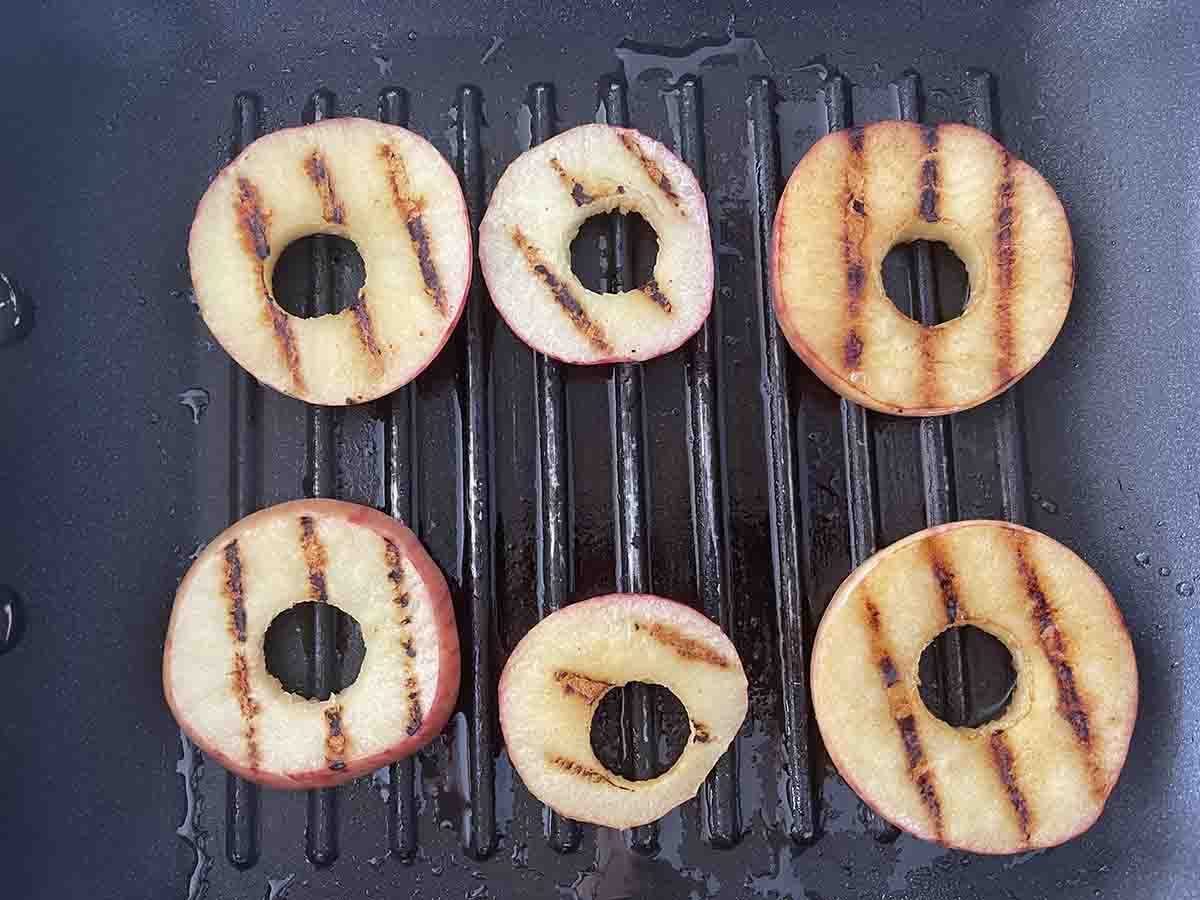 sliced apples in a pan.